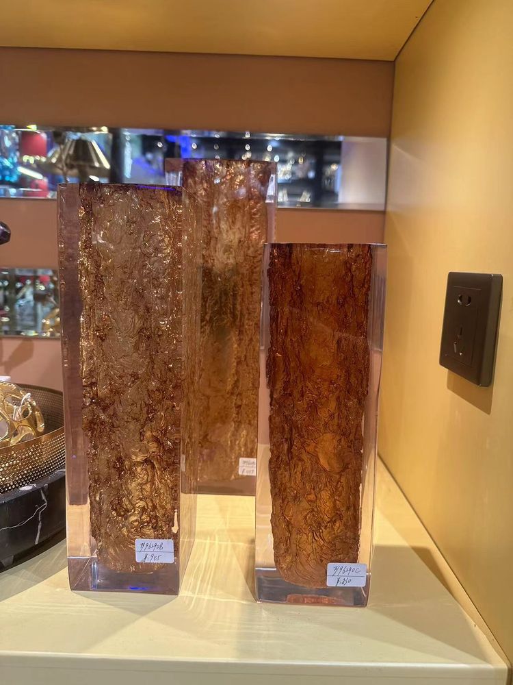 Tall amber textured vases, two heights