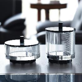 Ribbed glass jars with black lids