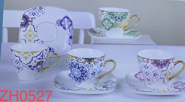 Floral coffee cups and saucers