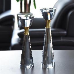 Cut-glass candle holders with a gold band, two sizes