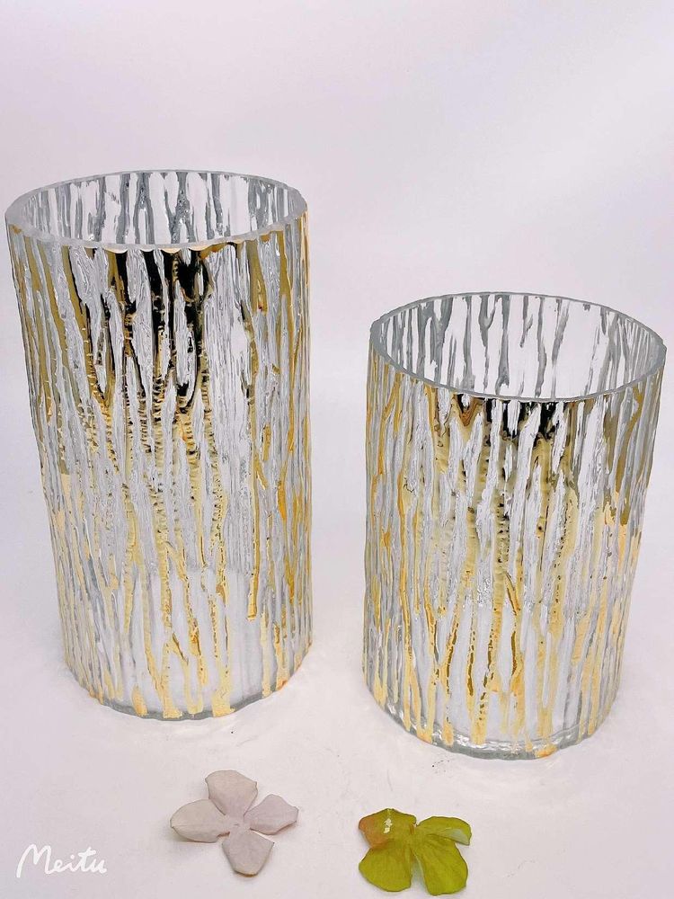 Clear glass vases with gold stripes, two sizes