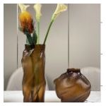 Amber glass vases with an organic shape