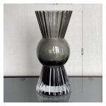 Ribbed smoky glass vase with a round middle