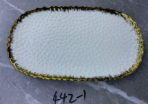 White and gold textured platter, 14 inch