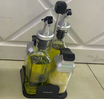 Oil and vinegar bottles with a stand