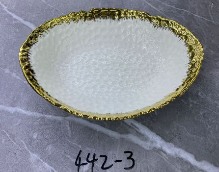 White and gold textured bowl, 11 inch