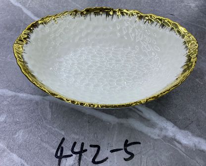 White and gold textured bowl, 8 inch
