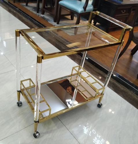 Rectangular gold and glass serving cart