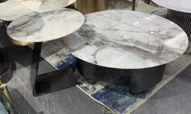 Round coffee tables with marble-look tops, nesting set