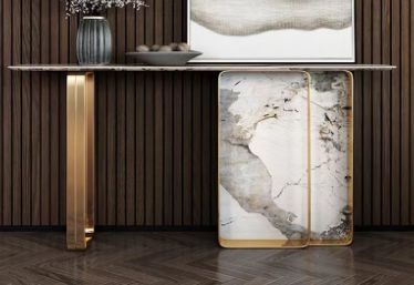 Marble-look console with a gold frame, 1.4 m