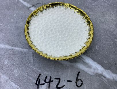 White and gold textured plate, 6 inch