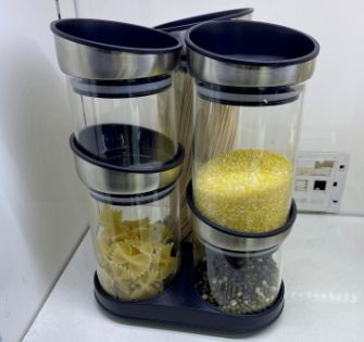 Stacking glass food canisters with a stand