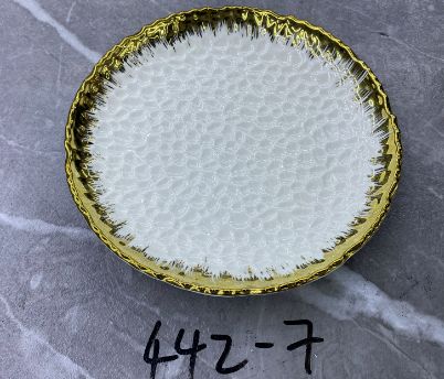 White and gold textured plate, 8 inch
